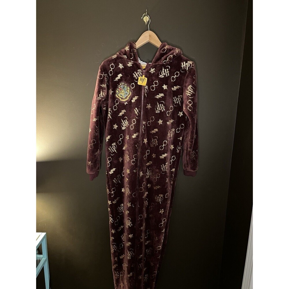 Harry Potter Sleepsuit Ladies Women's Adult PJs Fleece Hood Size S/M